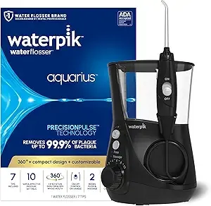 Waterpik Aquarius Water Flosser For Teeth Cleaning, Gums, Braces, Dental Care, Electric Power With 10 Settings, 7 Tips For Multiple Users And Needs, ADA Accepted, Black WP-662, Packaging May Vary