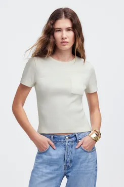 Madewell Garment-Dyed Ribbed Crewneck Pocket Tee