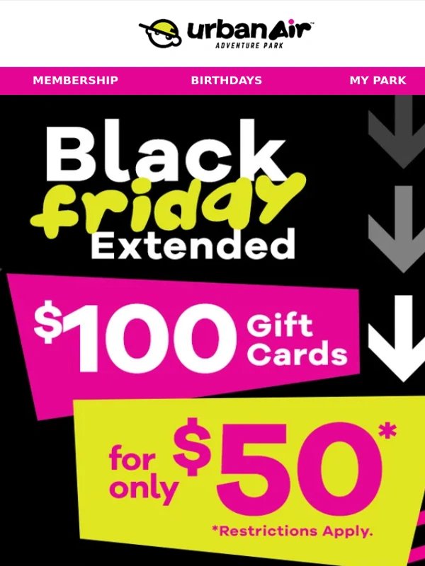 Urban Air Trampoline Park - ? Almost Gone! $100 Gift Cards for ONLY $50—Don’t Miss Out! ?