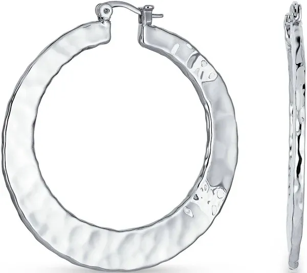 Bling Jewelry Women's Boho Hammered Large Hoop Earrings