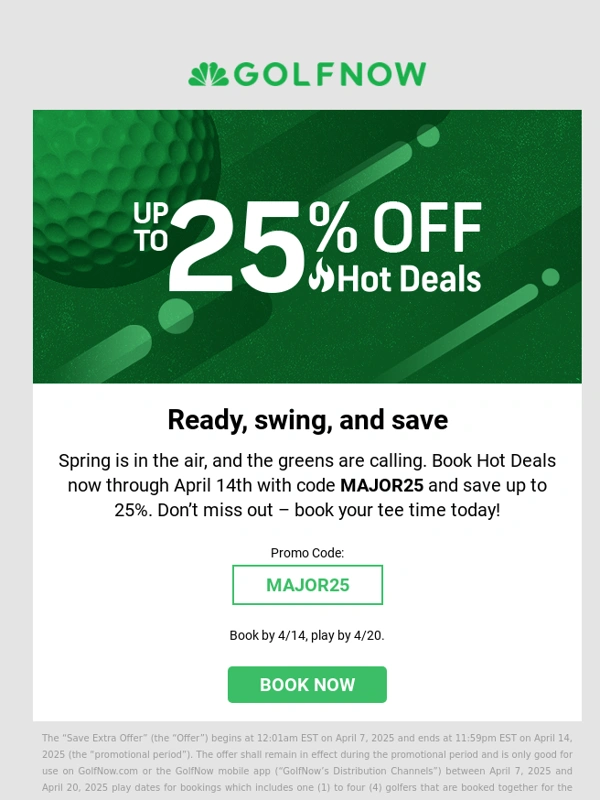 GolfNow - Enjoy Spring savings with up to 25% off