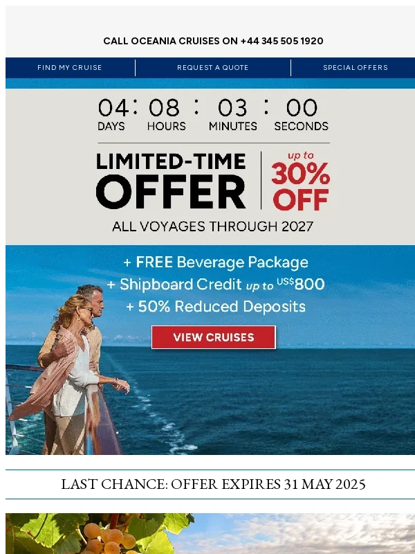 Oceania Cruises - Ends Today: Up to 30% Off + Amenities Through 2027