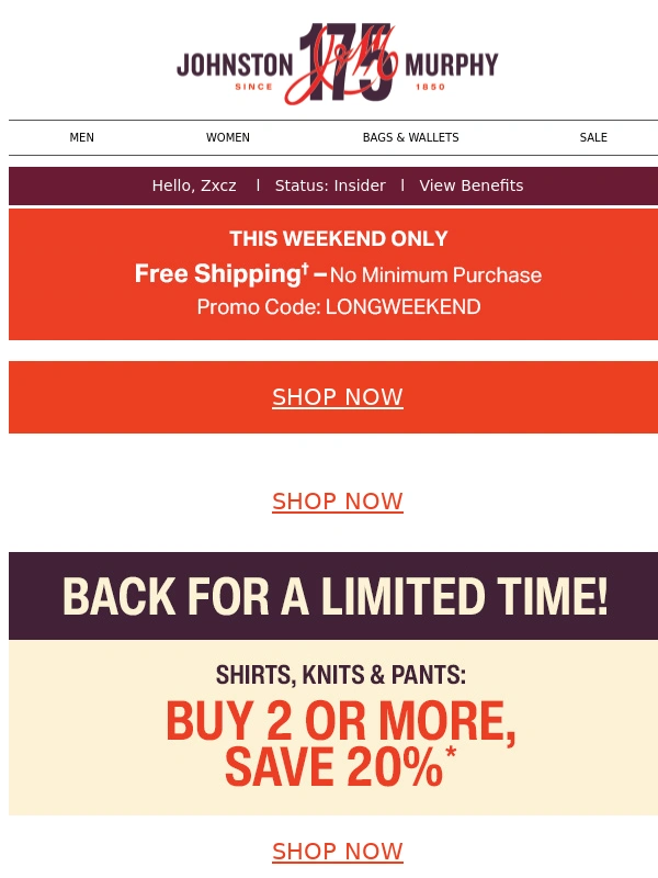 Johnston and Murphy - Red,White & Free (Shipping)