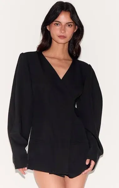 Women's Black Cross Front Cocoon Sleeve Tailored Romper