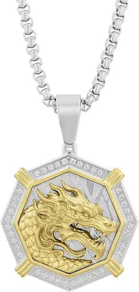 1/4 ct. tw. Dragon Diamond Pendant Necklace in Ion-Plated Stainless Steel