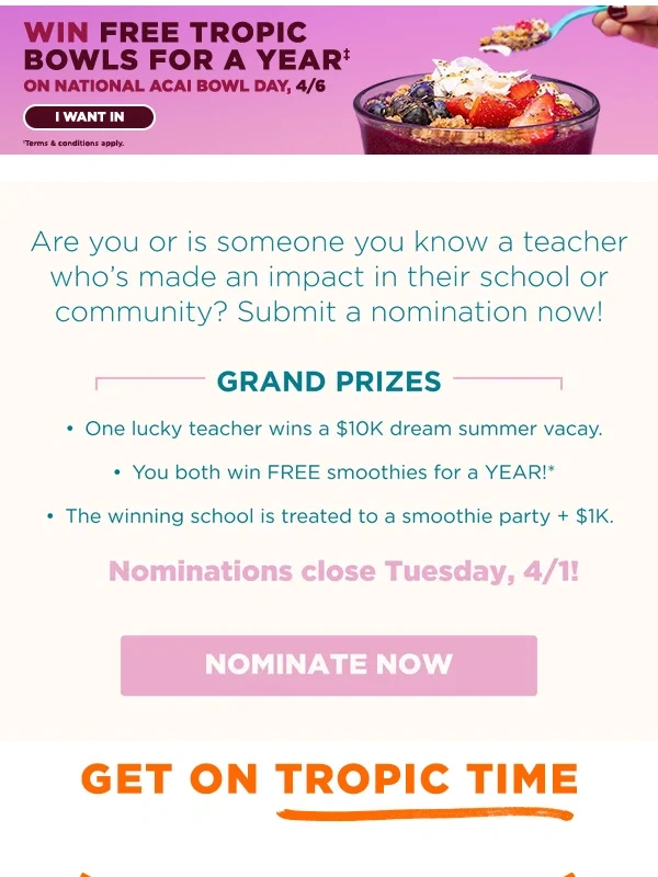 Tropical Smoothie Cafe - ⏳ Last chance to win a dream vacay!