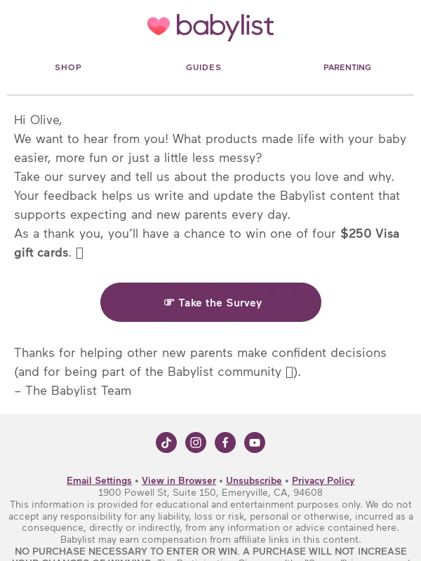 Babylist - Tell us what products you love for a chance to win ?