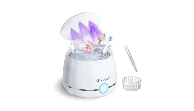 GiveBest Ultrasonic Retainer Cleaner Machine – 45k UV Ultrasonic Retainer Cleaner for Teeth, Retainer Ultrasonic Cleaner for Mouth-Guard Aligner, Whitening Trays,Toothbrush Head (200ml)