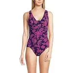 Lands' End Women's Slender Suit Grecian Low Leg One Piece Swimsuit - 6 - Electric Blue/Navy Ombre