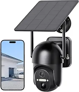 Tefrio Solar Security Cameras Wireless Outdoor with 360° Panoramic Viewing, 2K Live Video, Color Night Vision, PIR Motion Alert, Siren Alarm, Remote Access, Support 2.4ghz WiFi, Home Security Camera