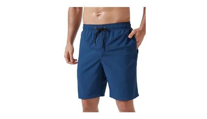 Arcweg Mens Swim Trunks 9 Inch Long Board Shorts Quick Dry Beach Swimsuit Bathing Suit with Zipper Pockets Mesh Liner(XS) Blue