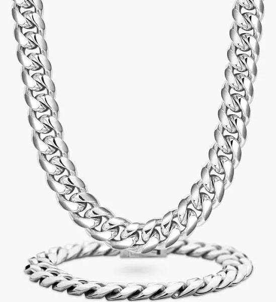 JAXXON 10mm Cuban Silver Chain Set