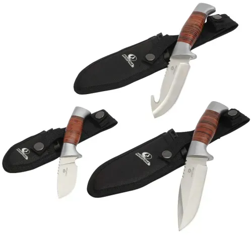 Mossy Oak 5" Stainless Steel Leather Wrapped Hunting Knives with Sheath (3-Pack)