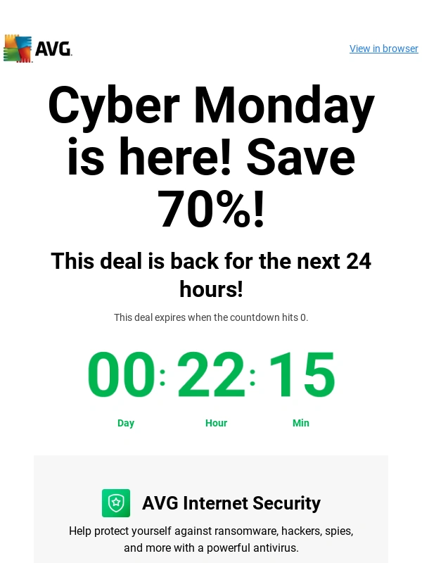 AVG - ? We’re back for Cyber Monday: save 70%