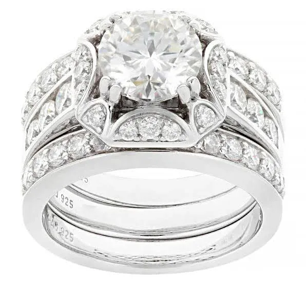 Moissanite Platineve Ring With Two Bands 3.50ctw DEW