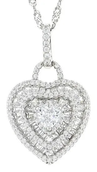 3.46ctw White Cubic Zirconia Rhodium Over Sterling Silver Pendant with Chain