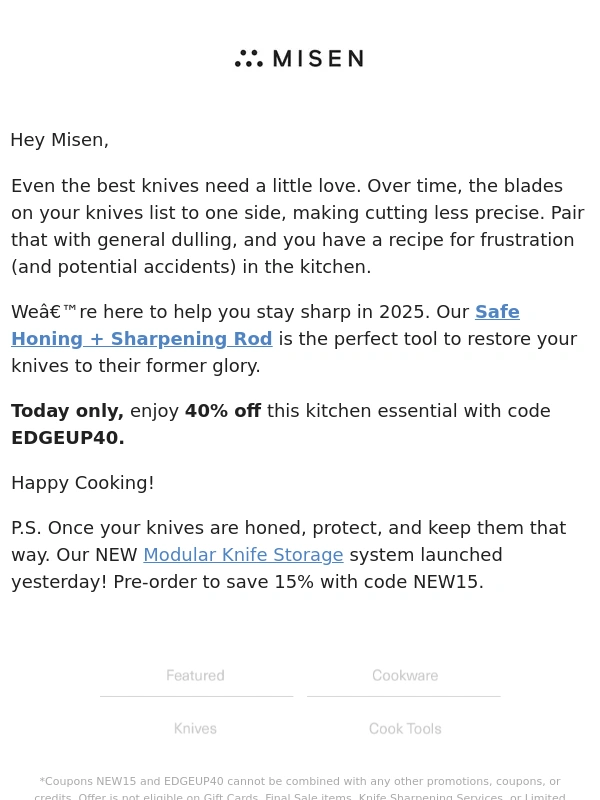 Misen - Honing + Sharpening Rod - Now 40% Off