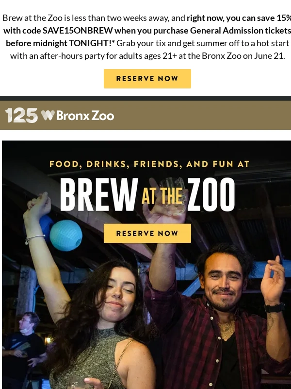 Bronx Zoo - 15% off Brew at the Zoo until midnight tonight