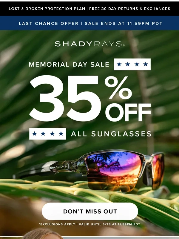 Shady Rays - LAST CHANCE for 35% Off Shades!