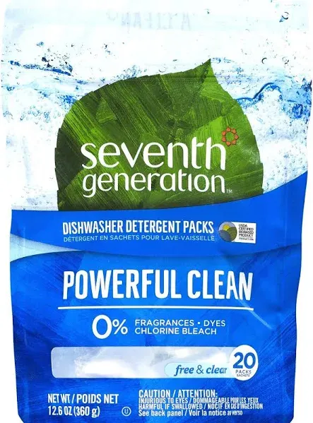 Seventh Generation Dishwasher Detergent Packs Free & Clear 20 Packs