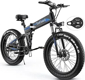 TotGuard Electric Bike, 26″ x4.0 Fat Tire Electric Bike with 975W Peak Motor, 48V 10.4Ah Removable Battery, Foldable Ebike, 21.6MPH Electric Mountain Bike, Dual Shock Absorbers, 21 Speed