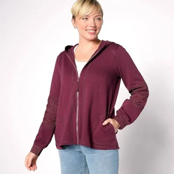 LOGO Life by Lori Goldstein French Terry Zip Up Hoodie With Smocking