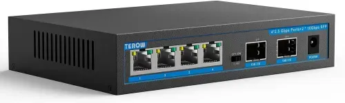 TEROW 6-Port Unmanaged Ethernet Switch, 4 x 2.5G Base-T & 2 x 10G SFP, Multi-Speed Network Switch, Compatible with Gigabit & 10Gb
