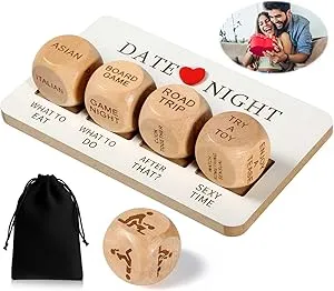 Date Night Dice Couples Gift Ideas, Valentines Day Gifts for Him, Funny Dice Games for Boyfriend, Gilfriend, Husband, Wife, Men, Romantic Wooden Decision Dice for Her