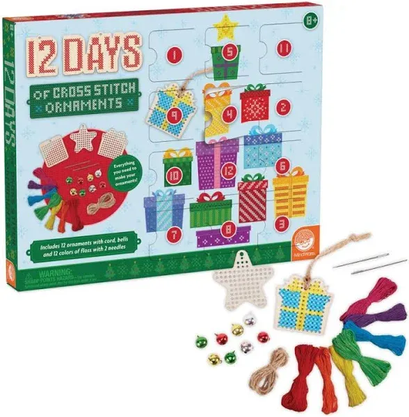 MindWare 12 Days of Cross Stitch Wood Ornaments