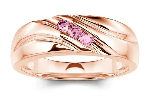 Jeulia Round Cut Three Stone Men's Band Gold