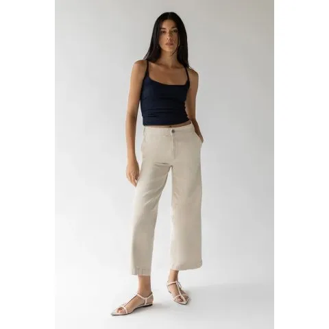 Oak + Fort CROPPED LENGTH 26" TWILL WIDE LEG PANT