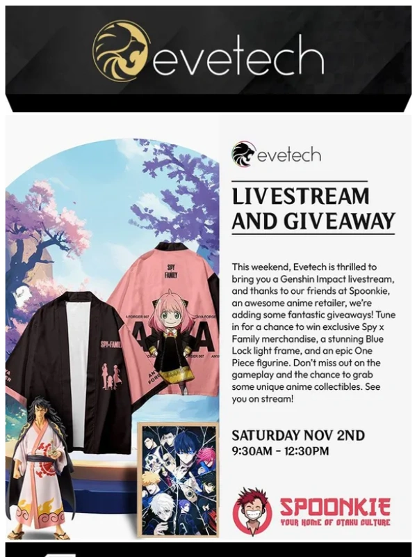 Evetech - ? Evetech x Spoonkie Livestream & Giveaway! Join Us for Genshin Impact Fun ?