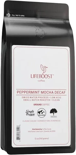 Lifeboost Coffee Peppermint Mocha Decaf Ground Decaf Roast