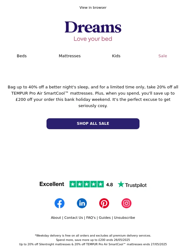 Dreams - Even bigger savings on better sleep