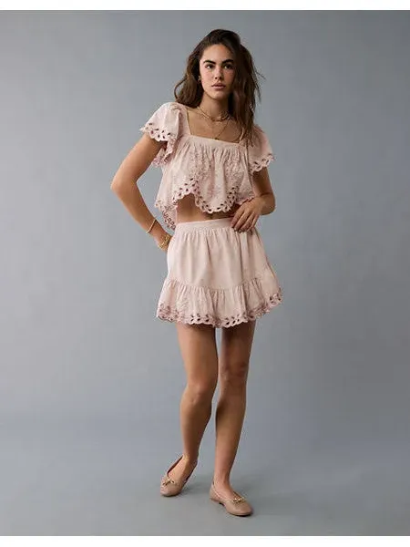 Ae High-Waisted Embroidered Mini Skirt