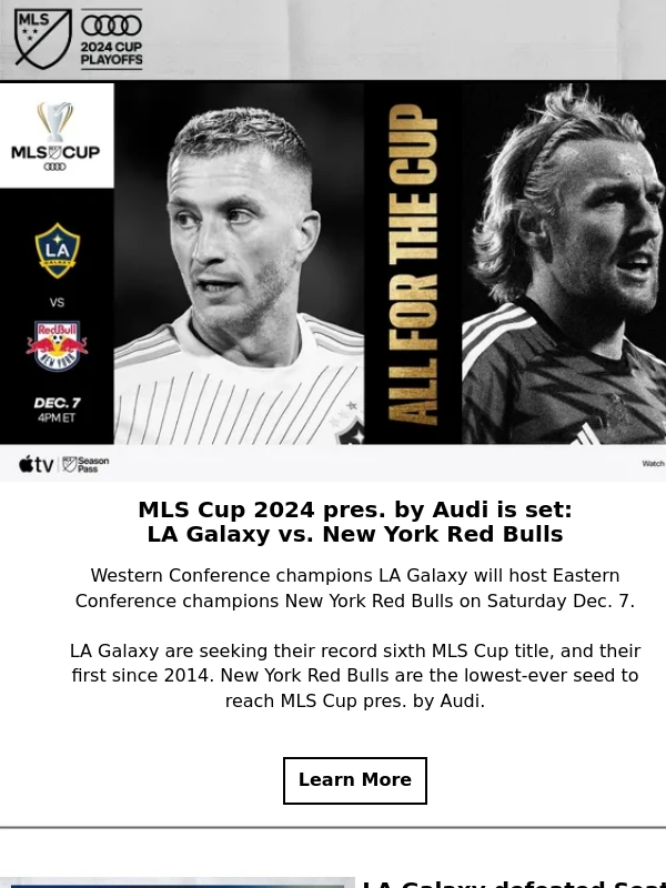 MLS - ⚽ 2024 MLS Cup pres. by Audi is set: LA Galaxy vs. New York Red Bulls