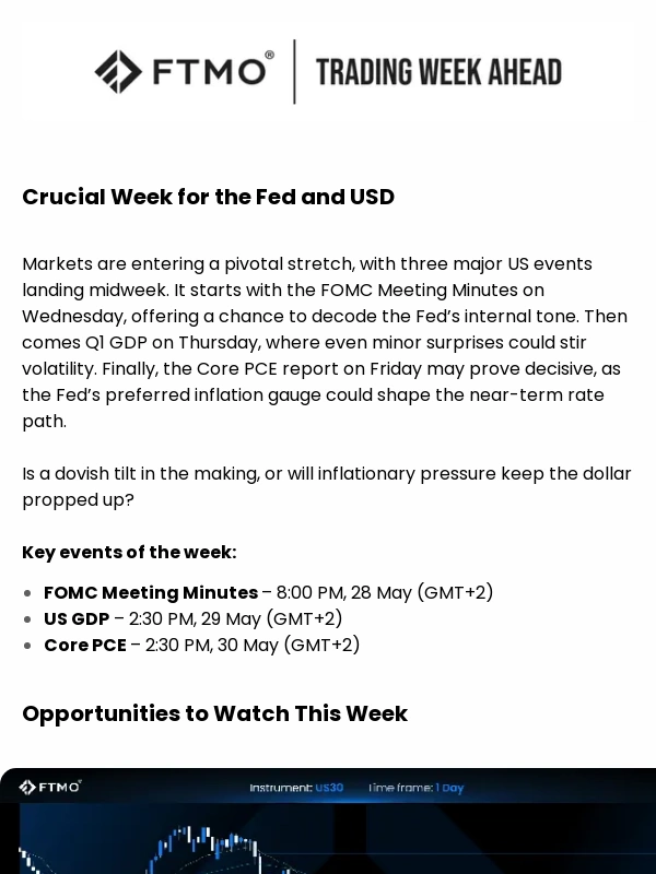 FTMO - Trading Week Ahead: Crucial Week for the Fed and USD