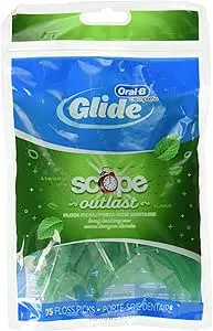 Glide Plusx 40mm Outlast Floss Picks Long Lasting Mint, 75 Count (Pack of 3)