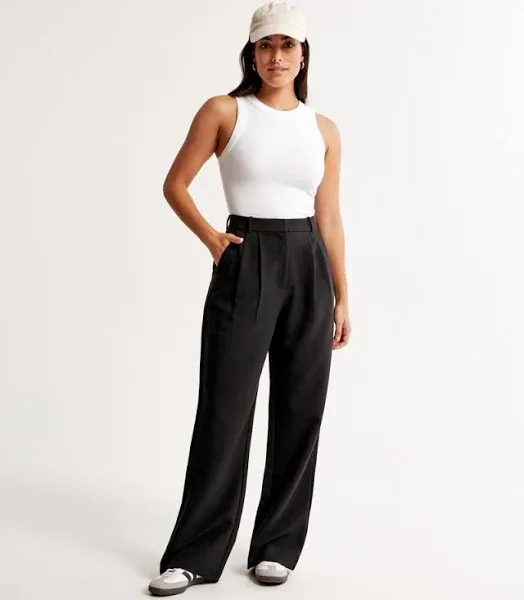 Women's Abercrombie & Fitch Curve Love A&F Sloane Tailored Wide Leg Pant
