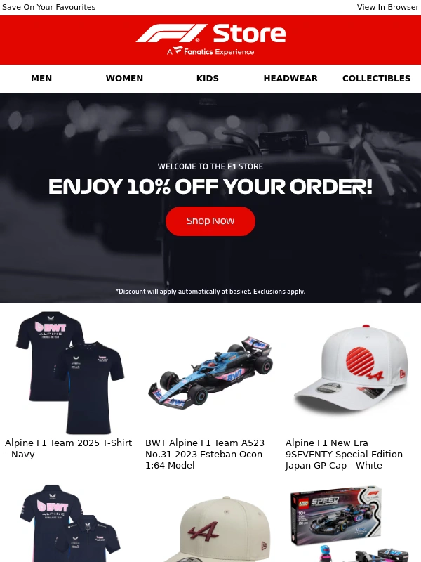 F1 Store - Welcome to F1 Store Official Online Store! Get Started With 10% Off!