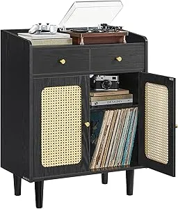 SONGMICS HOME BOHOVEN Collection Sideboard Record Player/Storage Cabinet (Ebony Black)