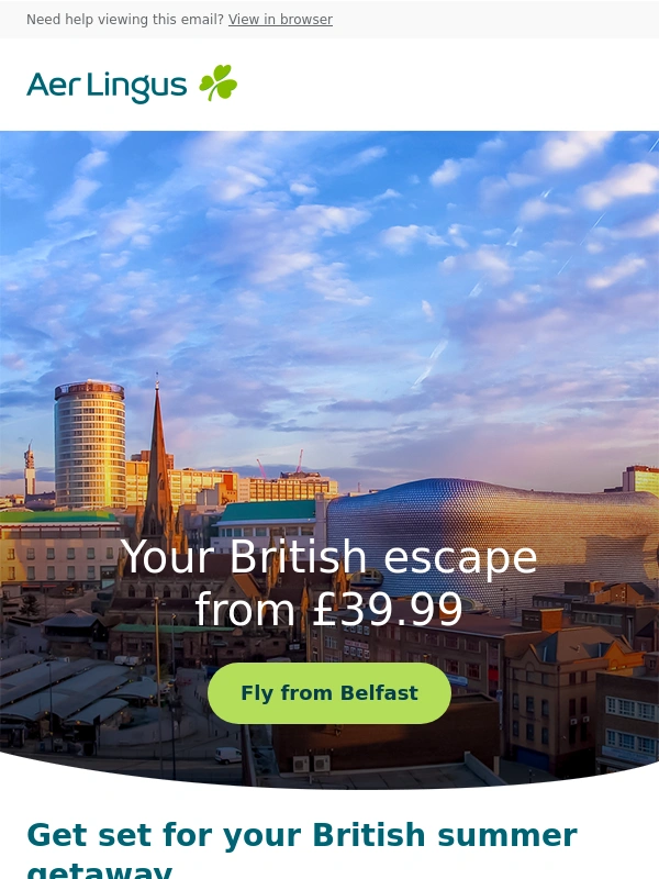 Aer Lingus - Great value on summer fares to Britain