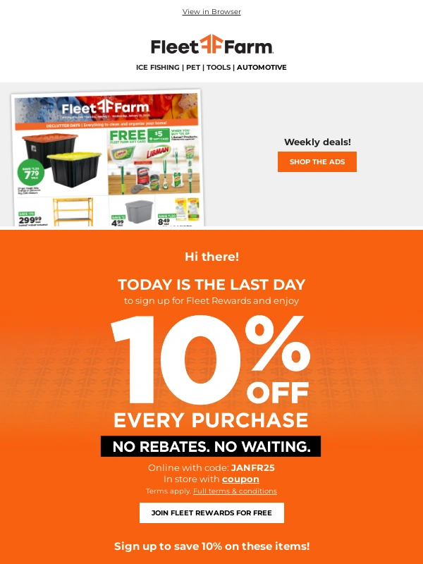 Mills Fleet Farm - 10% off Rewards Coupon expires TODAY!