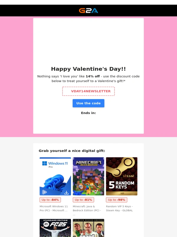 G2A - ? A Valentine’s treat: 14% off just for YOU!