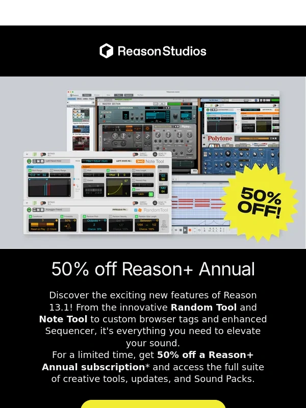 Reason Studios - Discover what’s new in Reason 13.1 and save 50% today