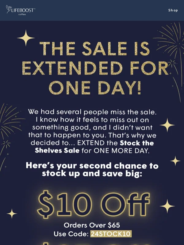 Lifeboost Coffee - The Sale is Extended For ONE DAY!