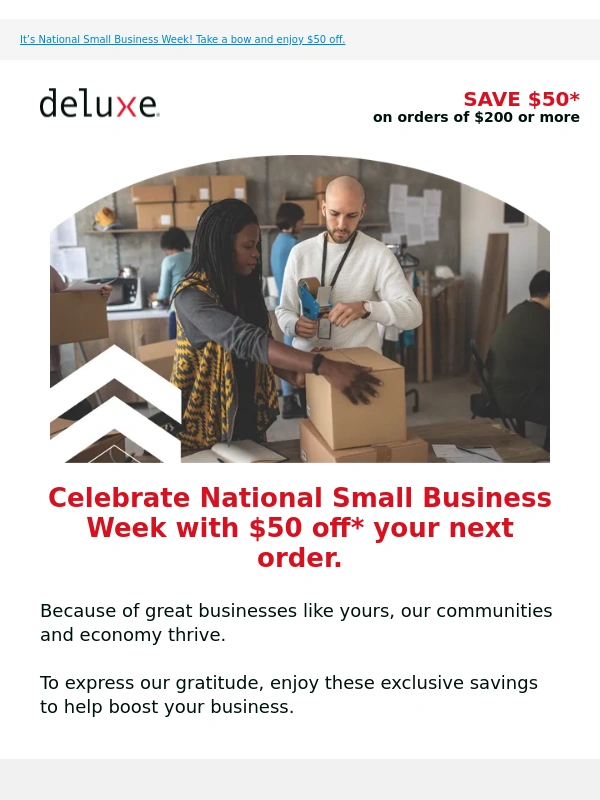 Deluxe - Celebrate your business with exclusive $50 savings