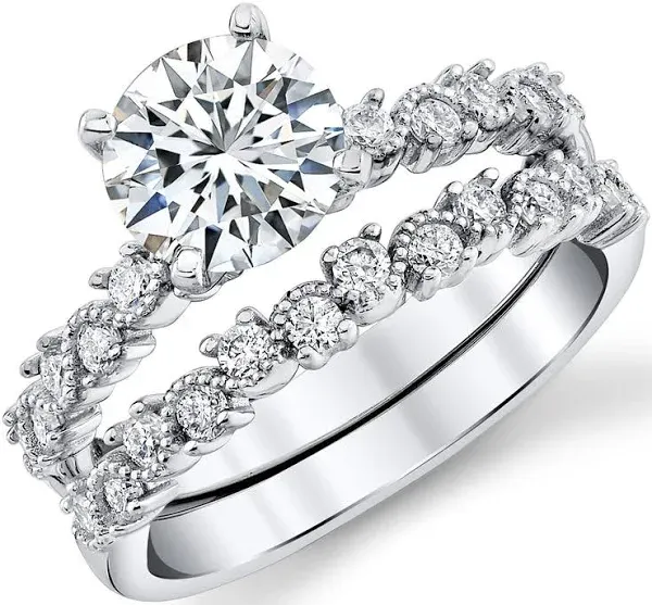 Metal Masters 2ct Round-Cut Moissanite Bridal Set Engagement Ring in 18K White