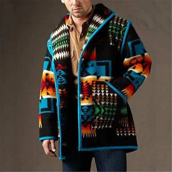 Men's Winter Jacket Winter Coat Sherpa jacket Warm Breathable Street Daily Single Breasted Turndown Streetwear Casual Jacket Outerwear Geometric Pocke