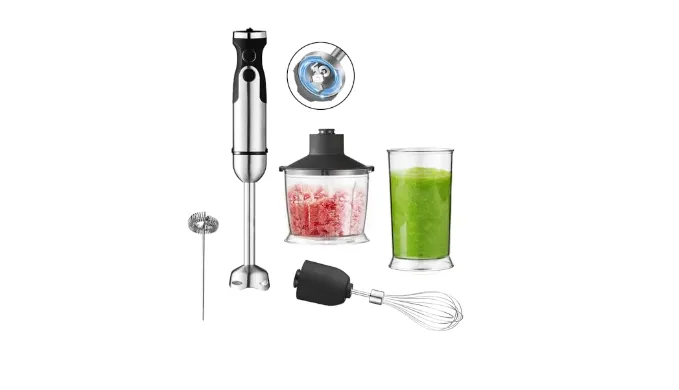 DPEHO Immersion Hand Blender,Electric Blender, 5 in 1 SS Immersion Blender, 1200W Powerful Hand Stick Mixer Blender with Turbo Mode,with Variable Speed & Chopper, Whisk and Frother, 15.55